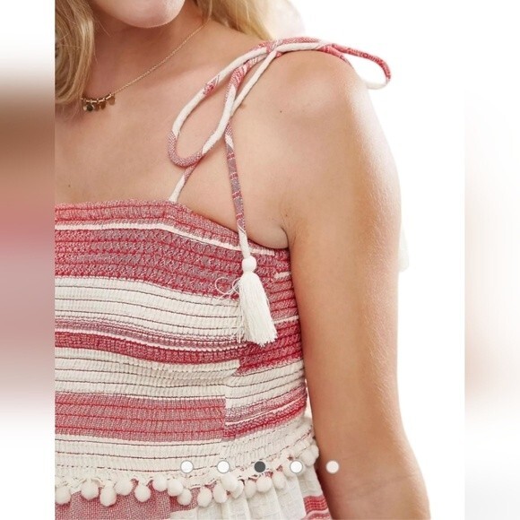 ASOS Maternity Stripe Red Cream Coastal Cowgirl Smocked Boho Maxi Dress 10 - Picture 6 of 6